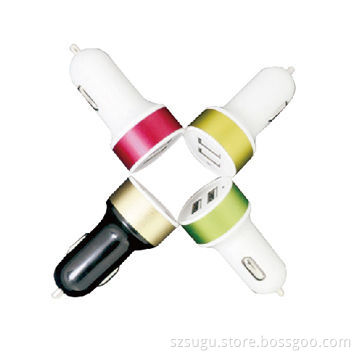 2014 New colorful aluminum alloy ring dual USB car charger for iPhone and iPad